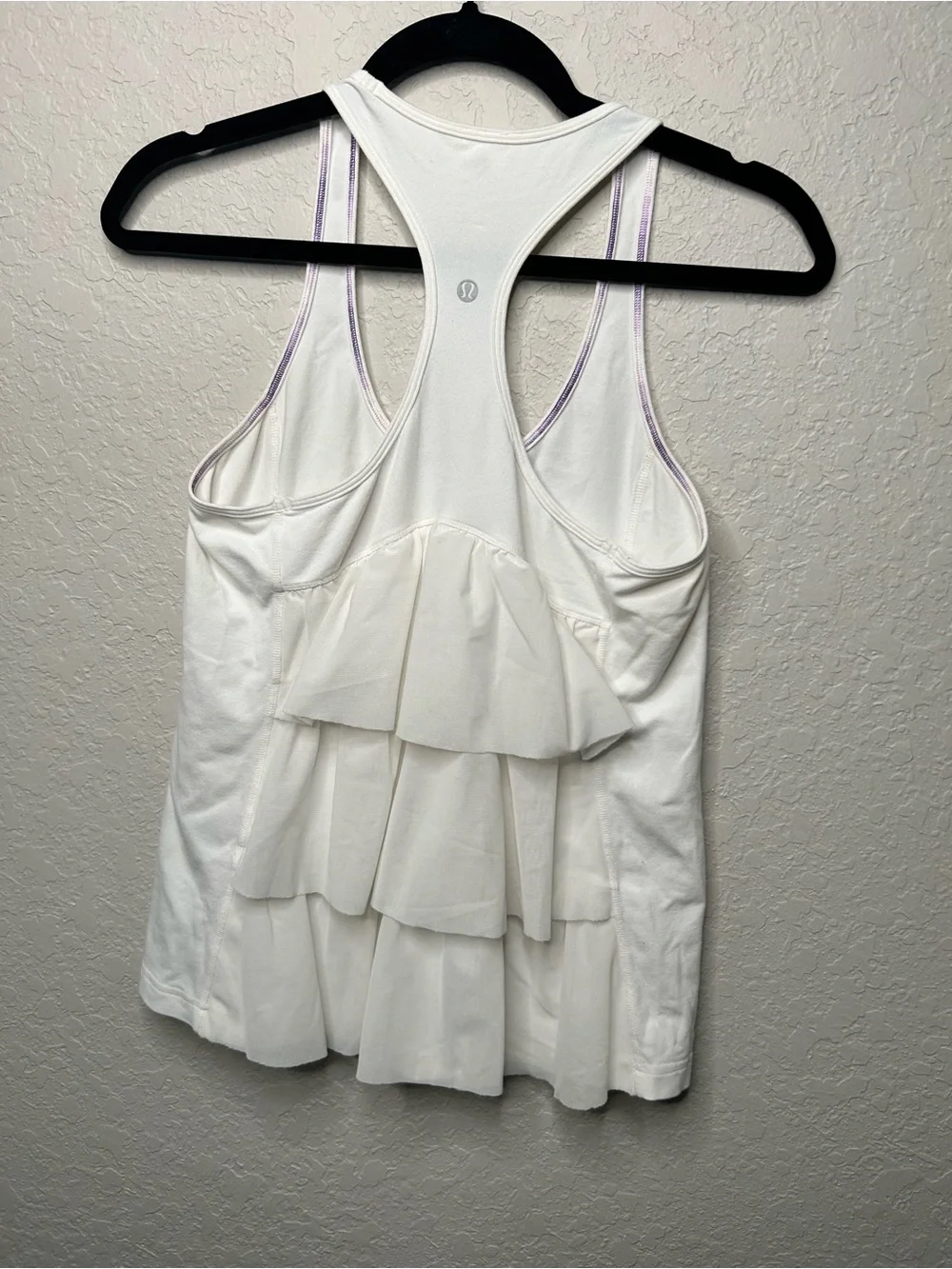 Lululemon White Racerback Ruffle Back Tank Top